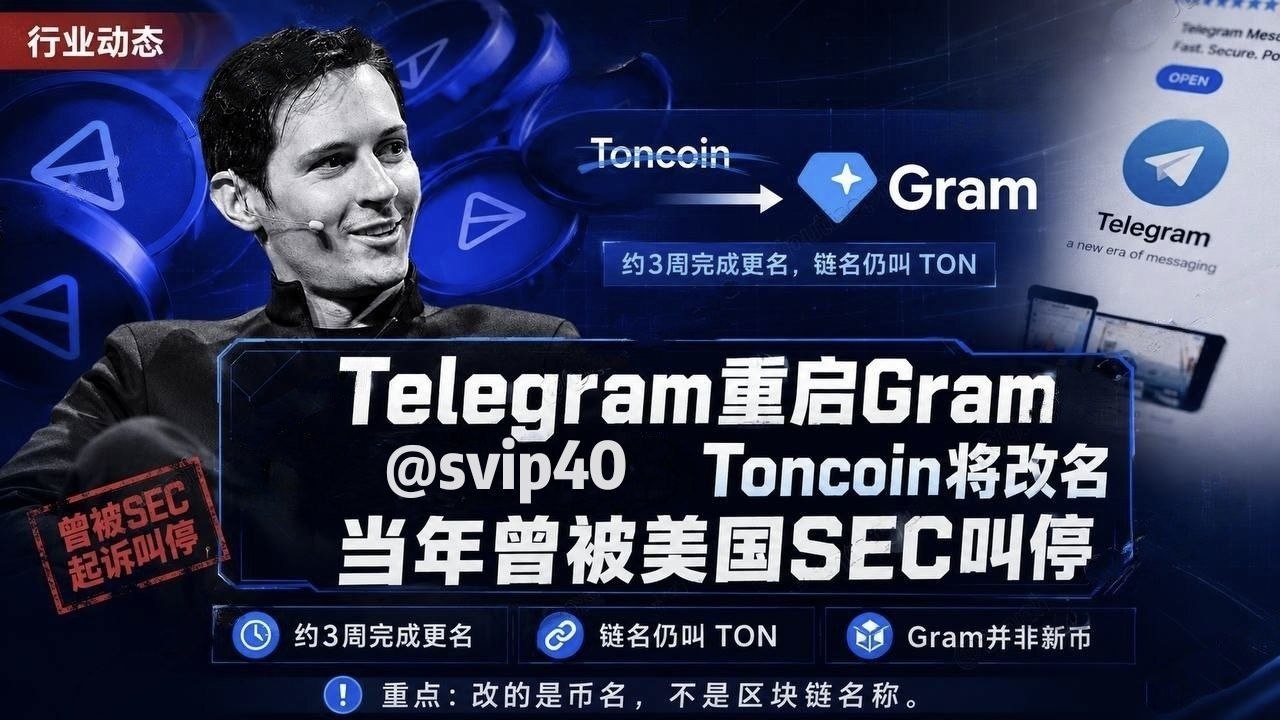 Telegram 创始人重启“Gram”名称‼️Toncoin将改名，当年曾因美国SEC诉讼被迫搁置